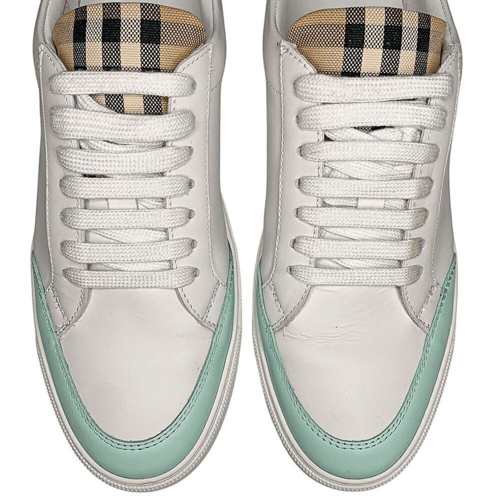 Burberry Low Top Nova Check Selma Lace Up Sneakers EU 37 Optic White Cool Mint - Picture 3 of 11